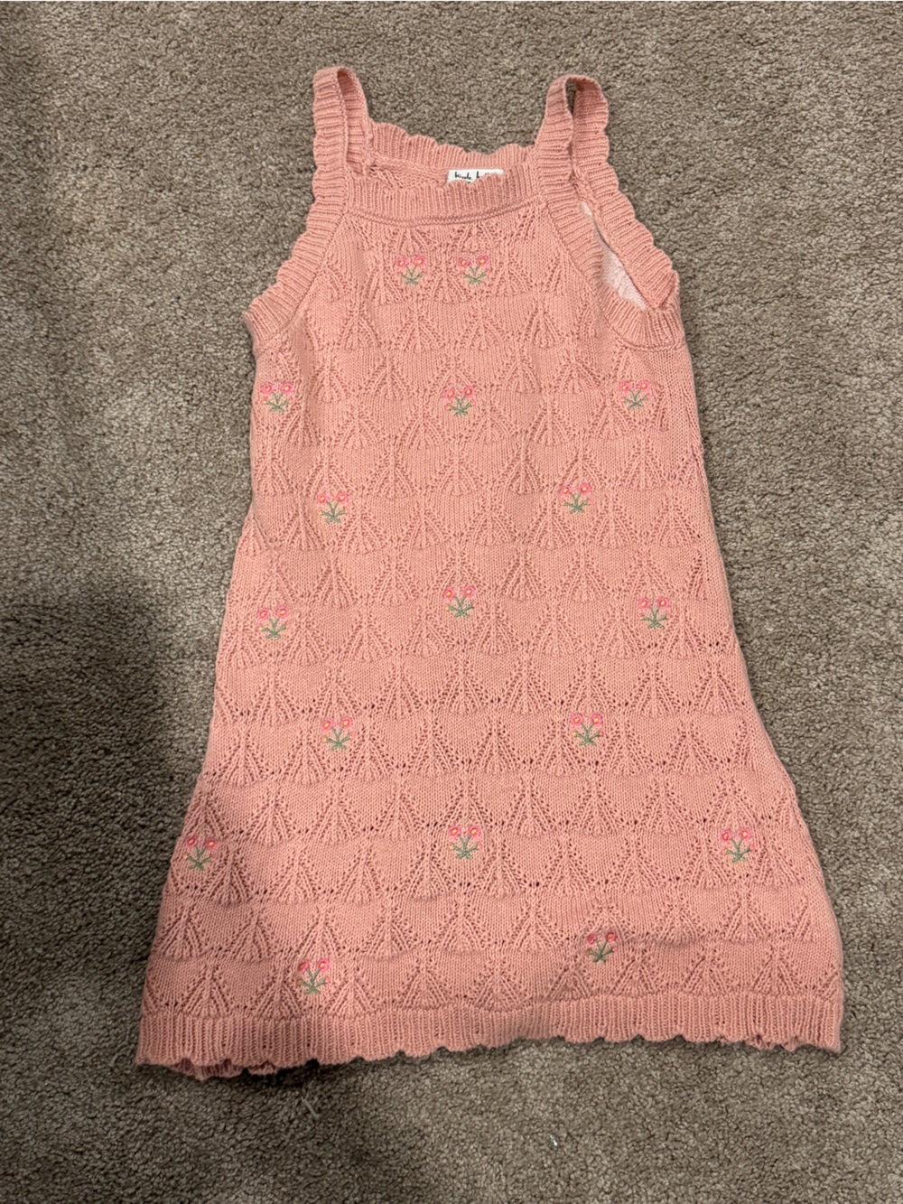Peach Knit Floral Embroidered Girls Dress